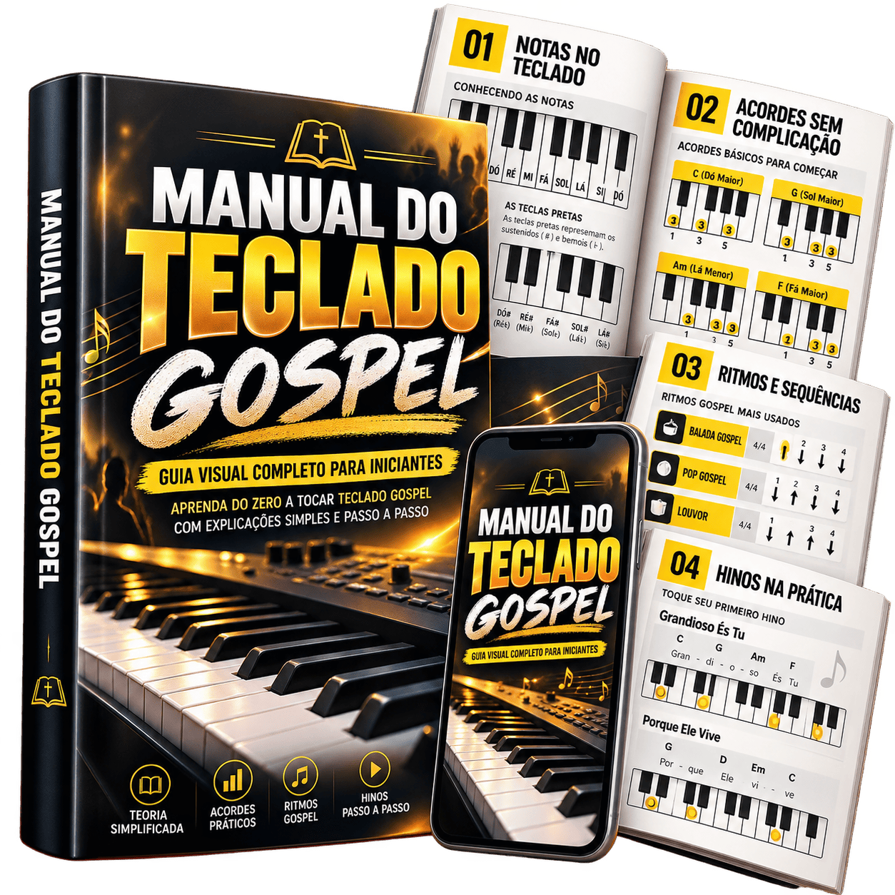 Mockups do Manual do Teclado Gospel